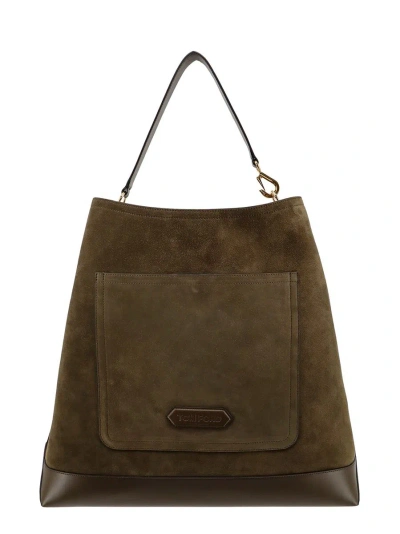 Tom Ford Leather-trimmed Suede Tote Bag In Green