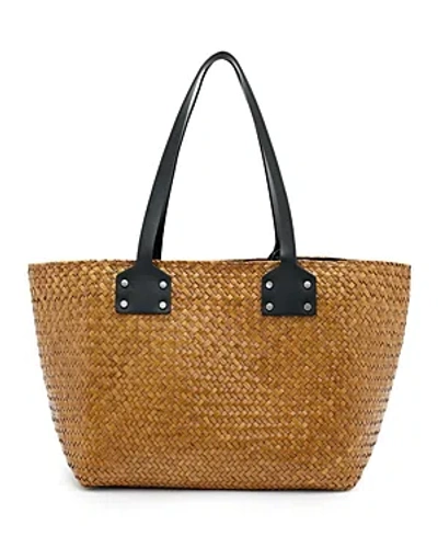 Allsaints Mosley Straw Tote In Almond Beige/antique Silver