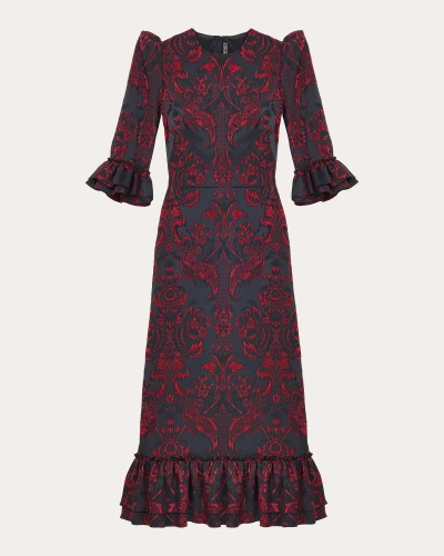 The Vampire's Wife The Falconetti Tapestry-jacquard Twill Midi Dress In Black/red