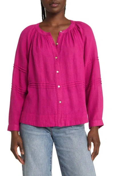 Rails Frances Linen Blend Button-up Shirt In Purple