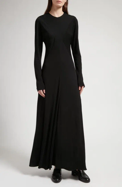 The Row Venusia Long Sleeve Paneled Maxi Dress In Black