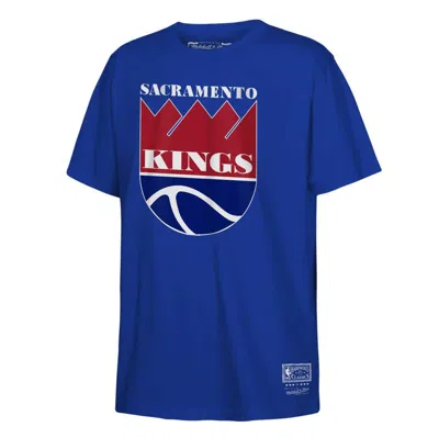 Mitchell & Ness Kids' Youth  Blue Sacramento Kings Hardwood Classics Retro Logo T-shirt