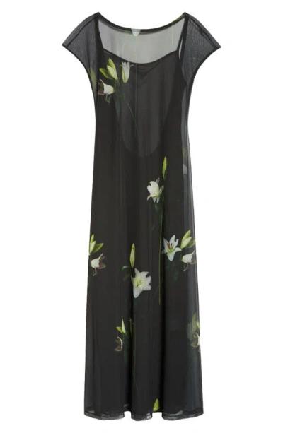 Puppets And Puppets Diego Lily Print Mesh Maxi Dress With Slip In Black