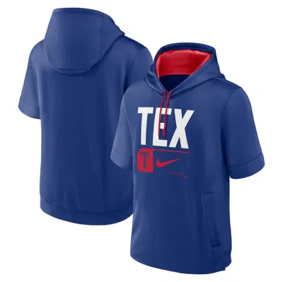 Nike Royal Texas Rangers Tri Code Lockup Short Sleeve Pullover Hoodie In Blue