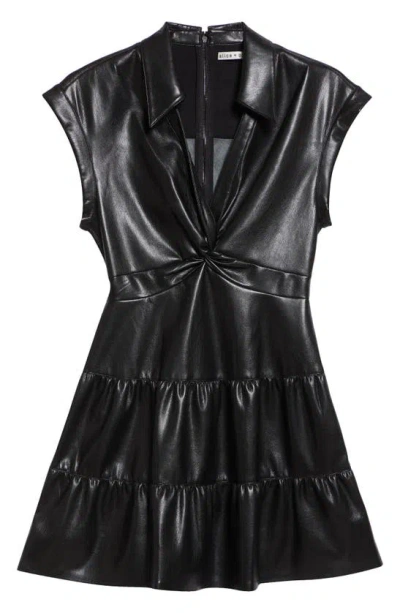 Alice And Olivia Mila Twist Front Faux Leather Dress In Black