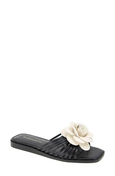 Bcbgeneration Women's Masha Flower Slip-on Flat Sandals In Black,bianca