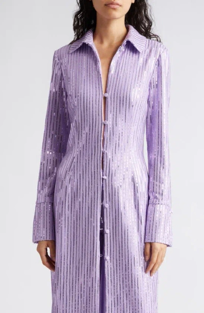 Stine Goya Sonja Sequin Long Sleeve Button-up Midi Shirtdress In Purple
