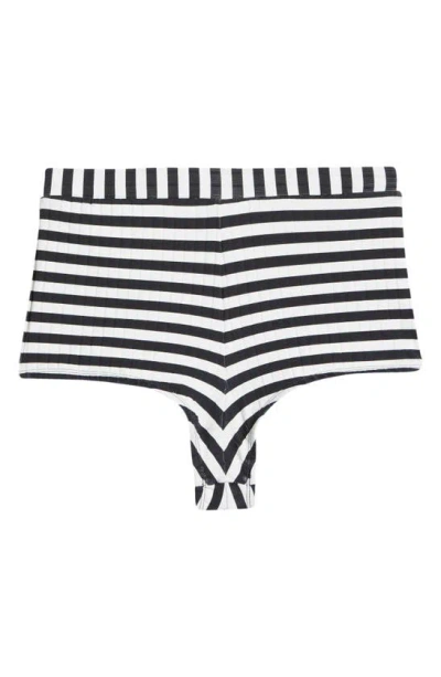 Solid & Striped Baby Stripe Rib Bikini Bottoms In Blackout X Marshmallow