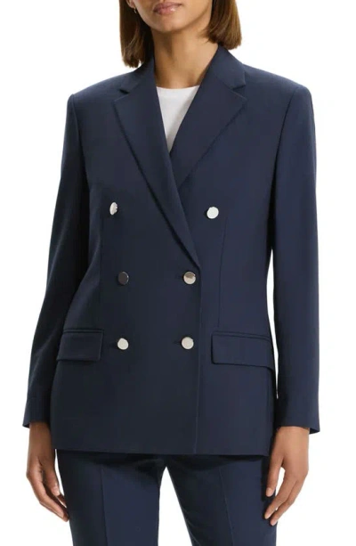 Theory Boxy Double-breasted Wool-blend Jacket In Blue