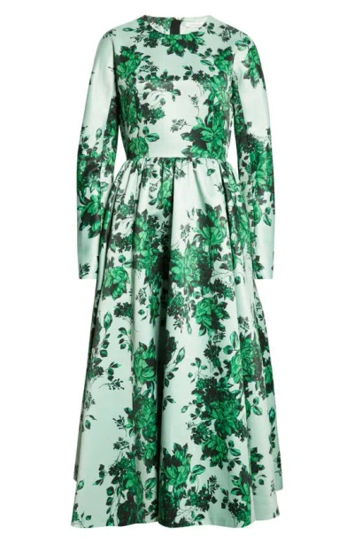 Emilia Wickstead Floral-print Faille Midi Dress In Green Festive Bouquet