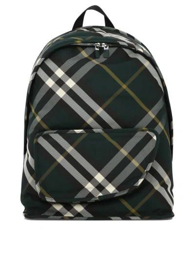 Burberry Shield Checkered Woven Backpack In Green