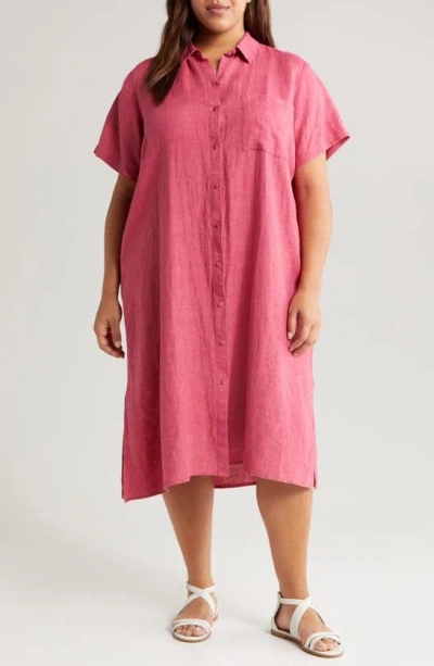 Eileen Fisher Classic Collar Organic Linen Shirtdress In Geranium