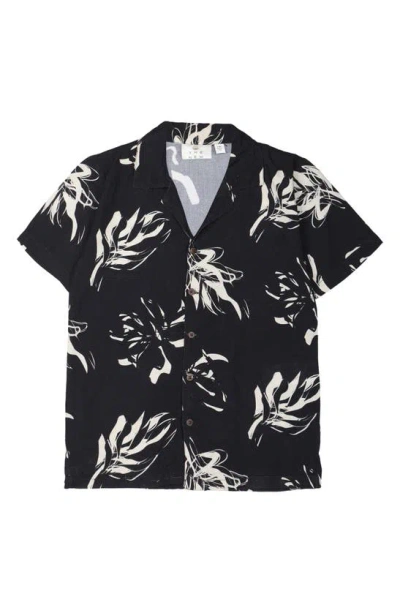 The New Kids' Jordan Leaf Print Short Sleeve Button-up Shirt In Black Beauty