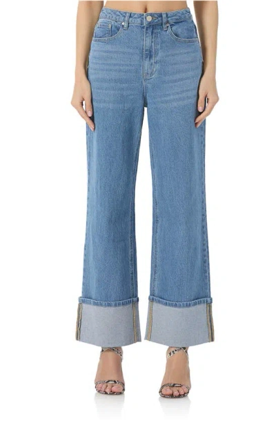 Afrm Kendall Wide Leg Cuff Jeans In South Pacific