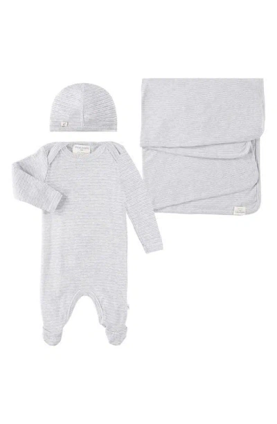 Paigelauren Babies' Welcome Home Stripe Ribbed Footie, Hat & Blanket Set In Grey