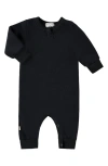 Paigelauren Babies' Henley Sweatshirt Fleece Romper In Black