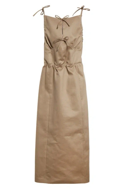 Meryll Rogge Bow Front Cotton Twill Midi Dress In Sand