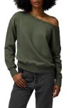 Spiritual Gangster La Vida Off The Shoulder Sweatshirt In Olive Green