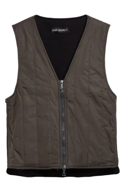 Our Legacy Aero Quilted Water Repellent Waistcoat In Oxidized Grey Aero Nylon