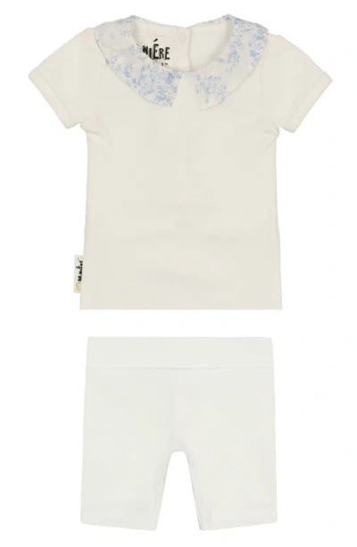 Maniere Floral Collar T-shirt & Shorts Set In New Blue