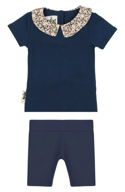 Maniere Floral Collar T-shirt & Shorts Set In Medium Blue