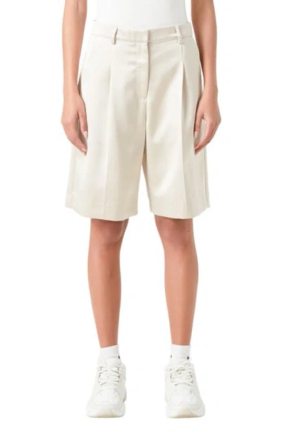 Grey Lab Pleated Wide Leg Satin Bermuda Shorts In Cream