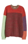 Waste Yarn Project Odd Colorblock Wool Blend Sweater In Burgundy Multi