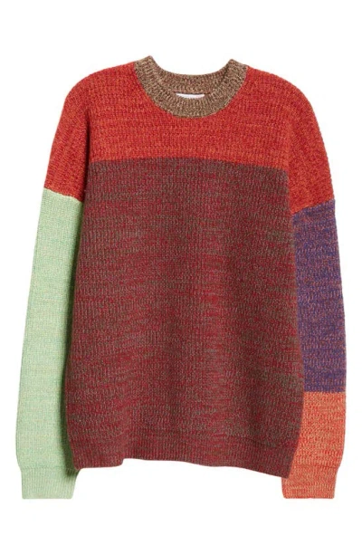 Waste Yarn Project Odd Colorblock Wool Blend Sweater In Burgundy Multi