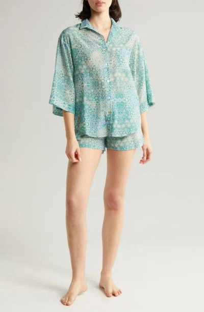 Papinelle Amira Cotton & Silk Short Pajamas In Crystal Blue