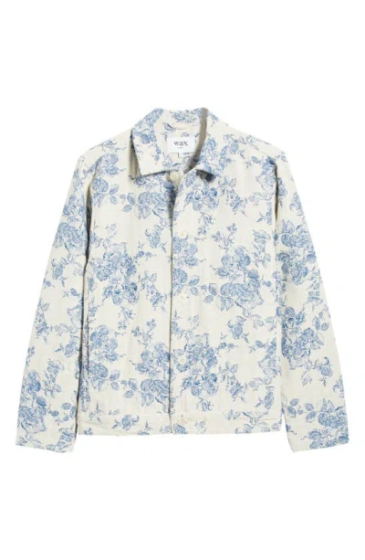 Wax London Iggy Floral Toile Jacquard Jacket In Ecru/ Blue