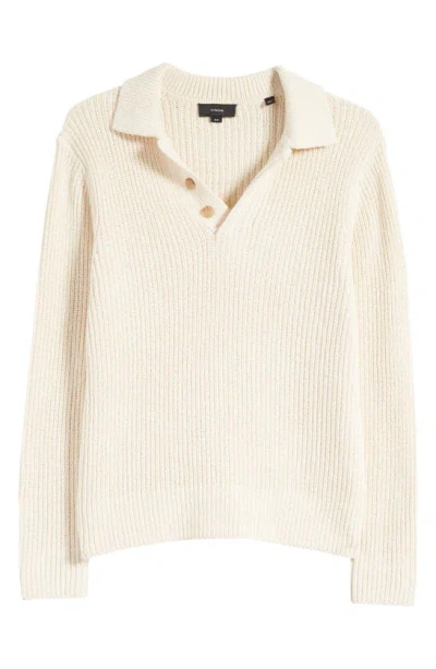 Vince Shaker Ribbed Sweater Polo In Bone