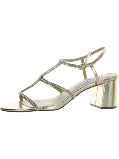 Nina Womens Leather Rhinestone Strappy Sandals In Gold