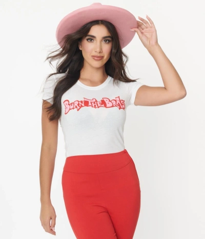 Unique Vintage Burn Your Bras Fitted Graphic Tee In White