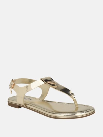 Guess Factory Jamya Heart Charm T-strap Sandals In Gold