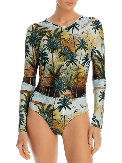 【JOHANNA ORTIZ】el palmar open-back プリント swimsuit Johanna Ortiz El Palmar Open-back Printed Swimsuit In Sage