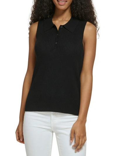 Calvin Klein Womens Ribbed Polo Tank Top Sweater In Black
