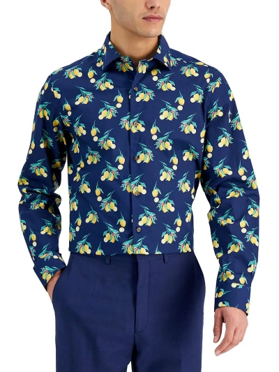 Bar Iii Lemons Mens Organic Cotton Slim Fit Button-down Shirt In Blue