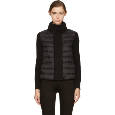 Moncler Maglione Quilted/tricot Cardigan Jacket In 999 Black