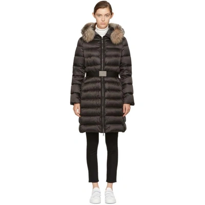 Moncler Tinuviel Shiny Quilted Puffer Coat W/fur Hood In Black