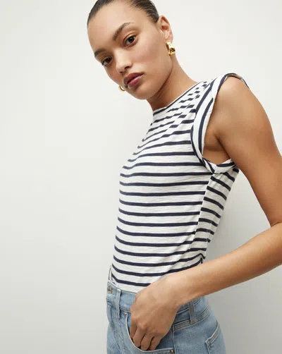 Veronica Beard Dree Striped Muscle Tee Off-white Marine In Off-white/marine