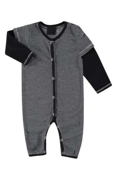 Paigelauren Boys' Supersoft Striped Rib Twofer Romper - Baby In Black