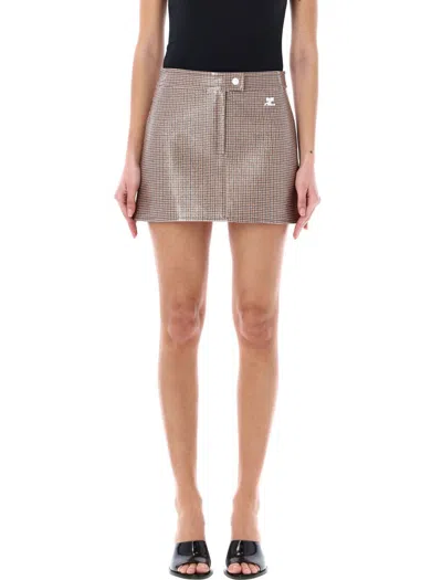 Courrèges Reedition Checked Vinyl Mini Skirt In Brown White Check