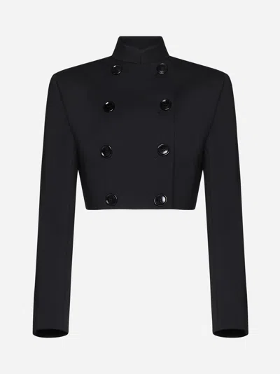 Alaïa Cropped Wool Jacket With Button Detail In Black