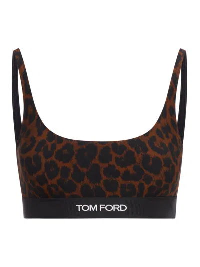 Tom Ford Reflected Leopard Printed Modal Signature Bralette In Nude & Neutrals