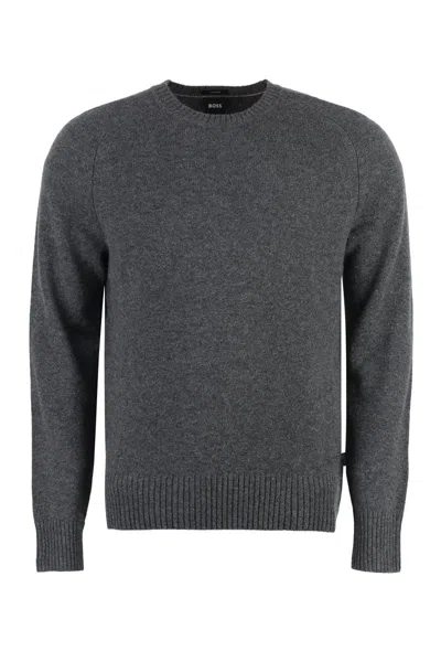 Hugo Boss Crew-neck Cashmere Jumper In Grey