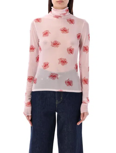 Kenzo Rose Turtleneck Top In Faded Pink