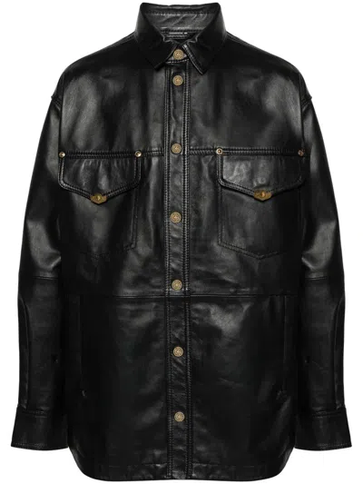 Versace Jeans Couture Shirt-jacket Leather Jacket Clothing In Black