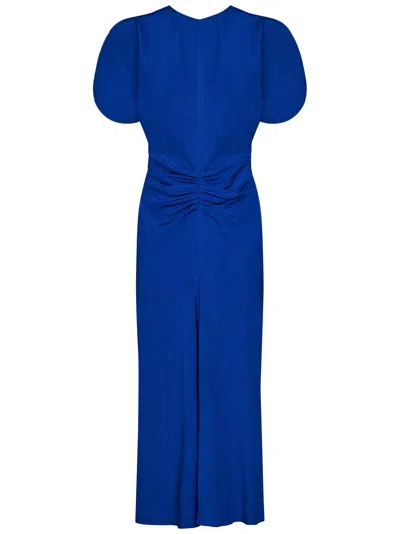 Victoria Beckham Gathered-waist Midi Dress In Blue