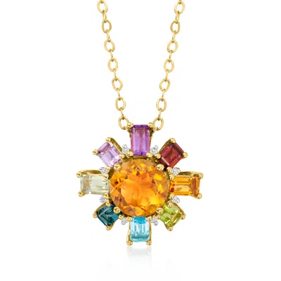 Ross-simons Multi-gemstone Flower Pendant Necklace With Diamond Accents In 18kt Gold Over Sterling In Pink