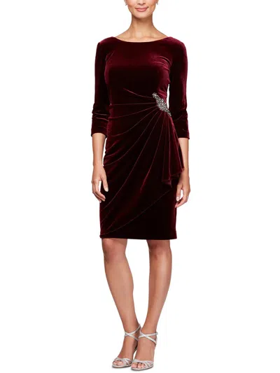 Alex Evenings Petites Womens Velvet Pleated Cocktail And Party Dress In Red